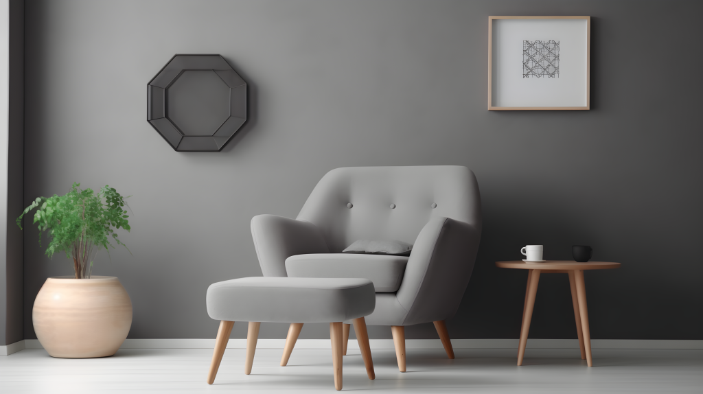 极简几何风格的灰色客厅摄影版权图片下载