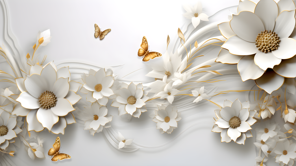 立体墙贴金花蝶舞摄影版权图片下载