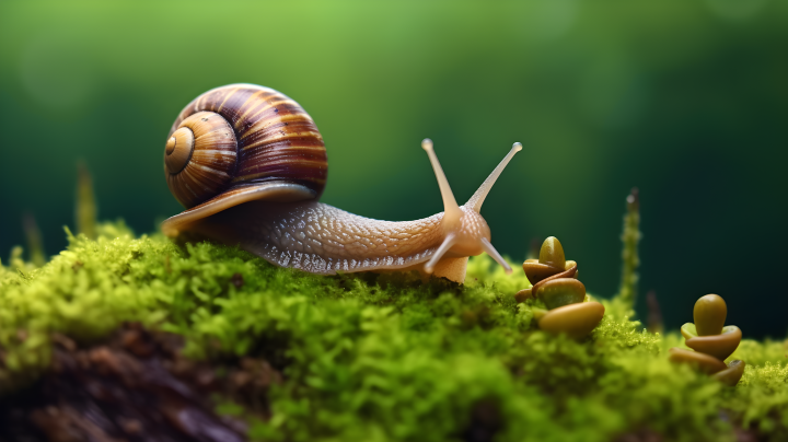 幽静的园林之墙上爬行的蜗牛摄影版权图片下载