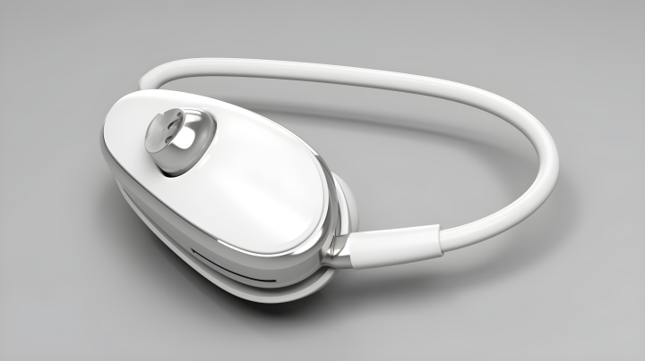 光银白色的蓝牙耳机3D模型摄影版权图片下载