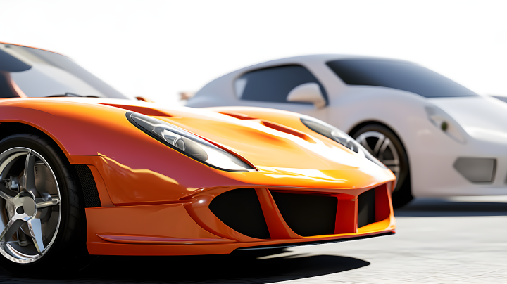 一辆橙色和一辆白色的运动车摄影图版权图片下载