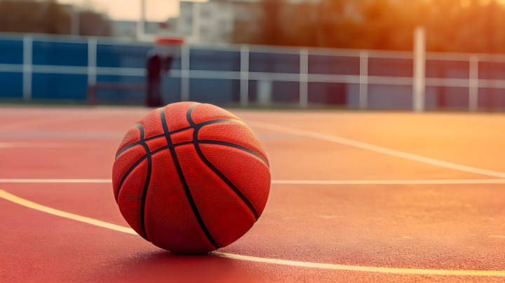 篮球在沥青球场上的摄影版权图片下载