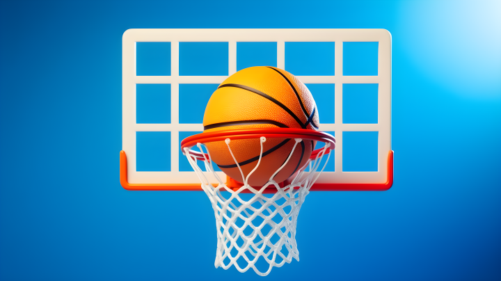 蓝色背景上的篮球投篮摄影版权图片下载