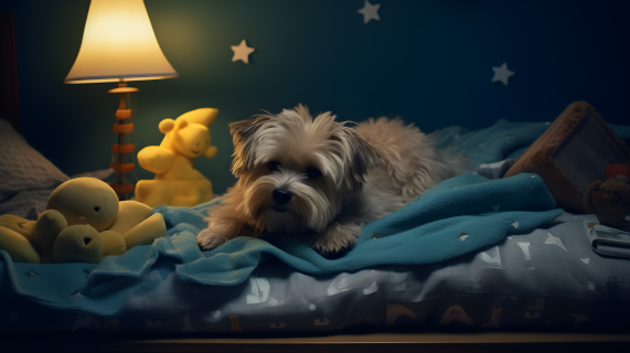 金蓝色风格的狗床玩具摄影图片