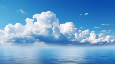 蔚蓝海洋与天空的云彩摄影图