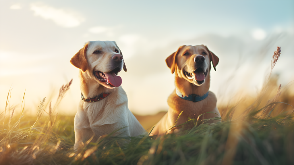 在草地上玩耍的拉布拉多摄影图片