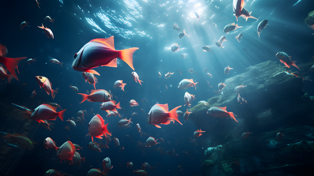 鱼群在水中游动的摄影版权图片下载