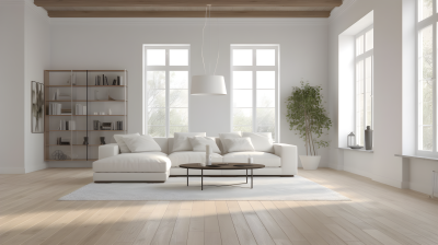 安德烈·西库特风格的明亮客厅，木地板摄影图