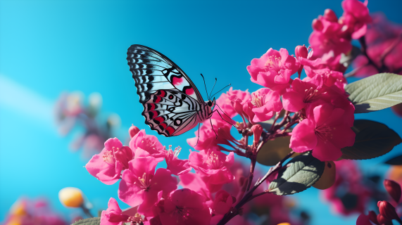 粉色花朵上的蝴蝶摄影图片