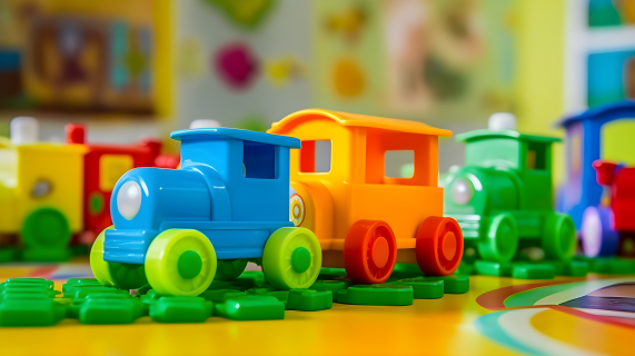 五彩玩具火车摄影图片