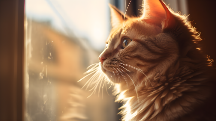 宠物猫凝视窗外的摄影版权图片下载