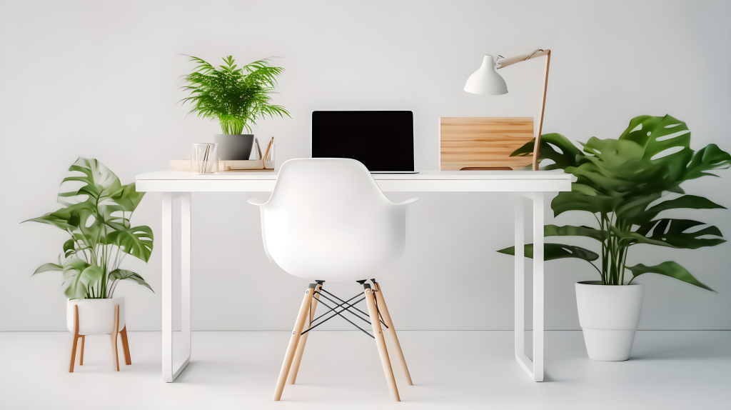 现代简约风格办公桌植物摄影版权图片下载