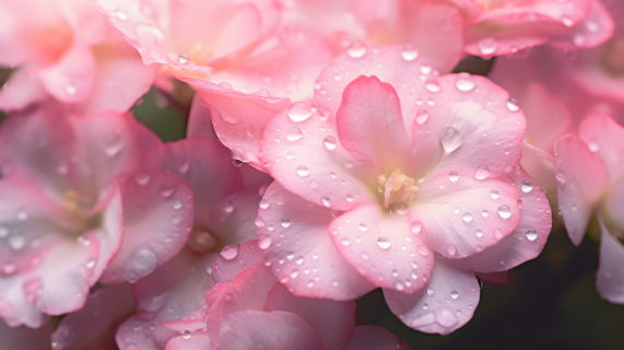 雨中粉色花朵的摄影图