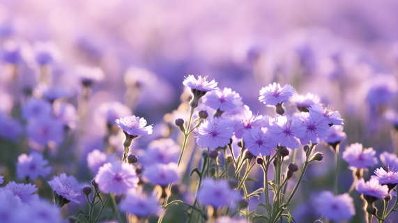 田野中的浅紫色花朵摄影图片