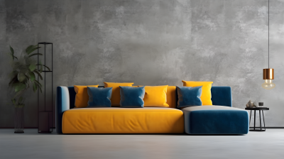 深靛蓝和深橙色的沙发摄影图