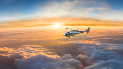 黄昏直升机飞越云海的摄影图片