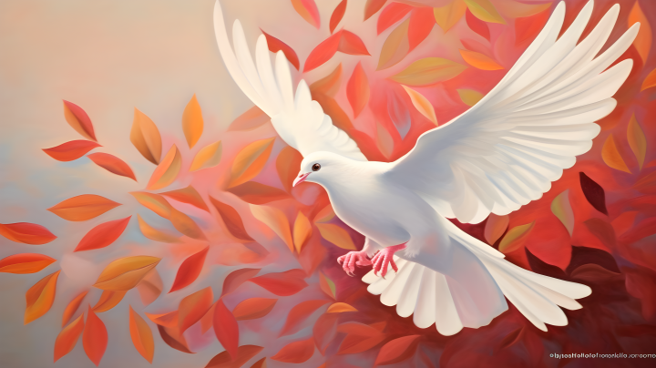 白鸽飞翔在秋叶间摄影图版权图片下载