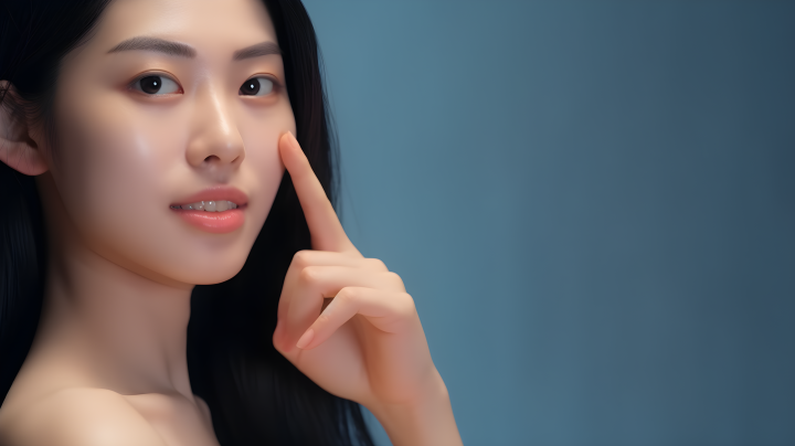 年轻亚洲女子触摸皮肤的摄影版权图片下载