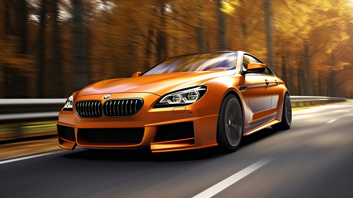 超写实渲染：橙铜色的BMW 6系沿道驶过版权图片下载