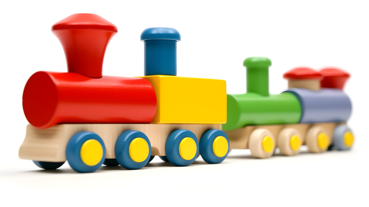 多彩积木拼装的儿童动画火车摄影版权图片下载