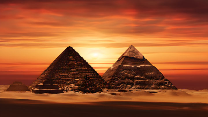 埃及金字塔三座，神秘深邃摄影图版权图片下载