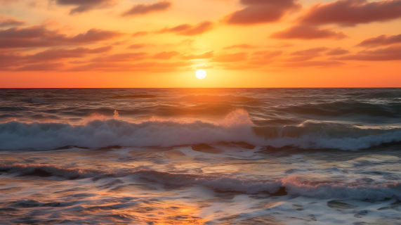 日落时分的海洋与西海岸火山附近的夕阳摄影图像