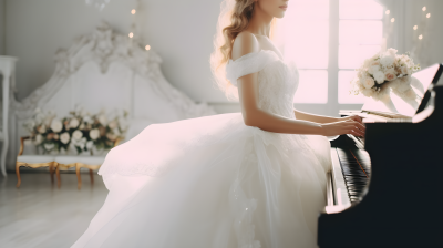梦幻白纱新娘钢琴摄影图