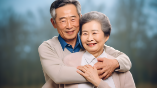 草木深深浅浅幸福老年夫妻摄影图片