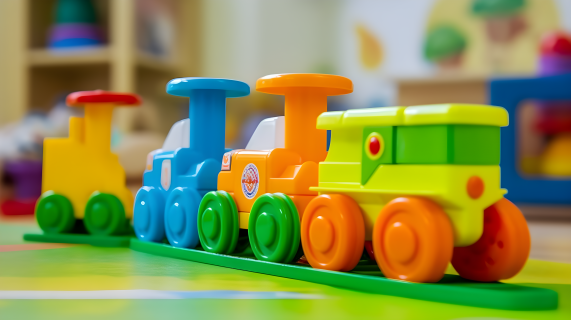 多彩塑料玩具火车摄影图片