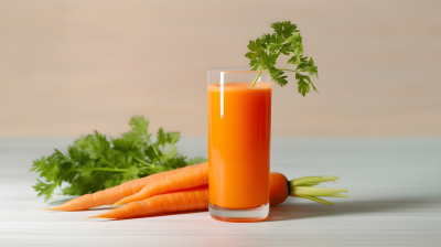 清新红灰色橙汁靠近胡萝卜的摄影图