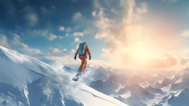 滑雪者飞翔在雪山上摄影版权图片下载