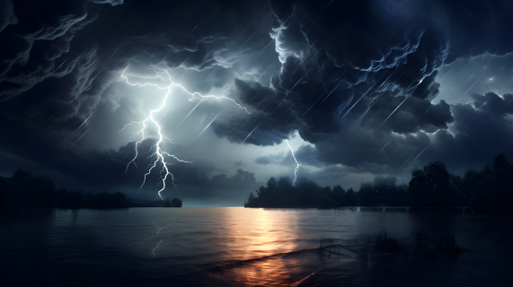 湖光山色中的雷暴风暴摄影图