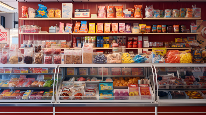 柔和洗涤风格的零食糖果店摄影图片