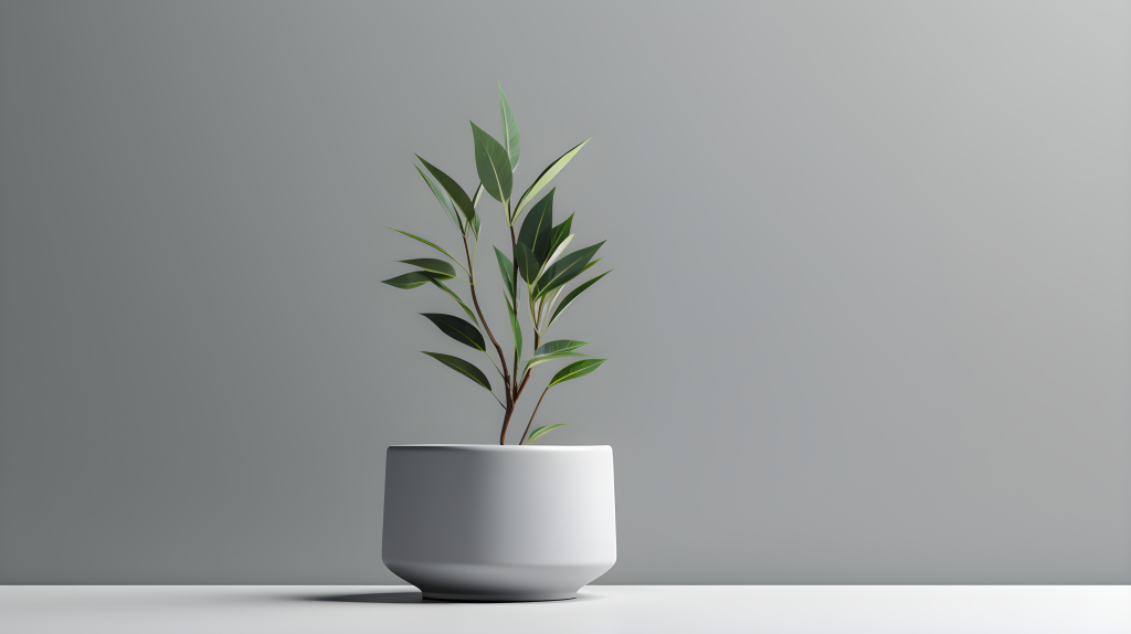 白盆中的单株植物摄影图片