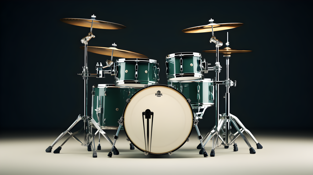 深青绿色UE5鼓套装与话筒支架摄影版权图片下载