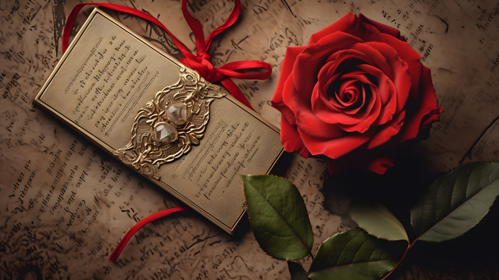 红玫瑰婚礼请柬摄影图片