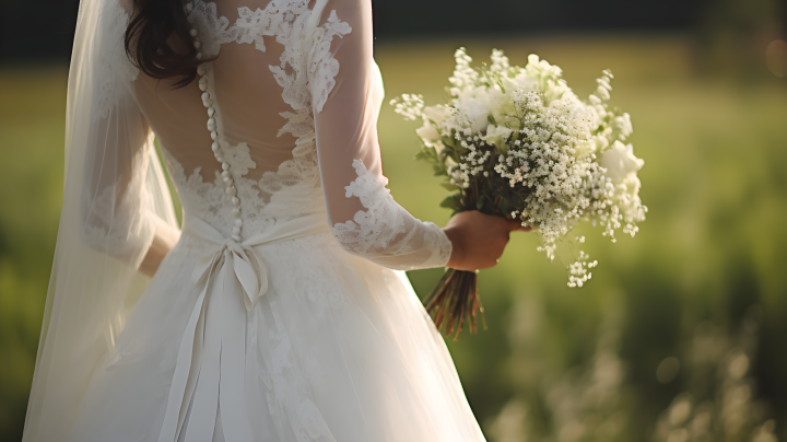 法式乡村风格的传统白花新娘捧花摄影版权图片下载