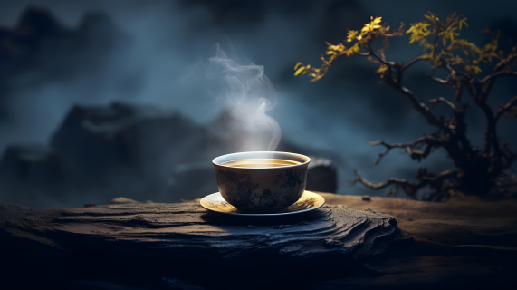 暗黑烟雾弥漫的杨悦茗茶杯摄影图片