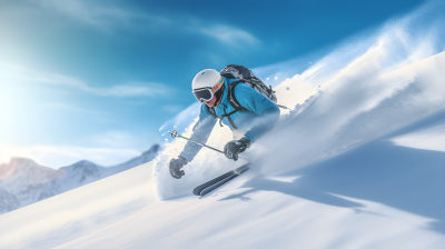 阳光斜坡上正在滑雪的人摄影图