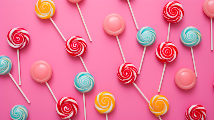 彩色棒棒糖与粉色背景的摄影版权图片下载