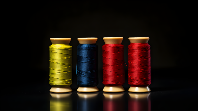 绚丽多彩的线轴和缝纫针摄影图片