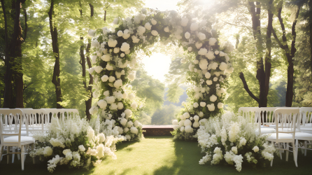 白椅花海繁复绿意婚礼摄影图