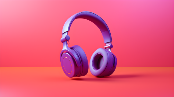 紫色耳机在红色背景下摄影图