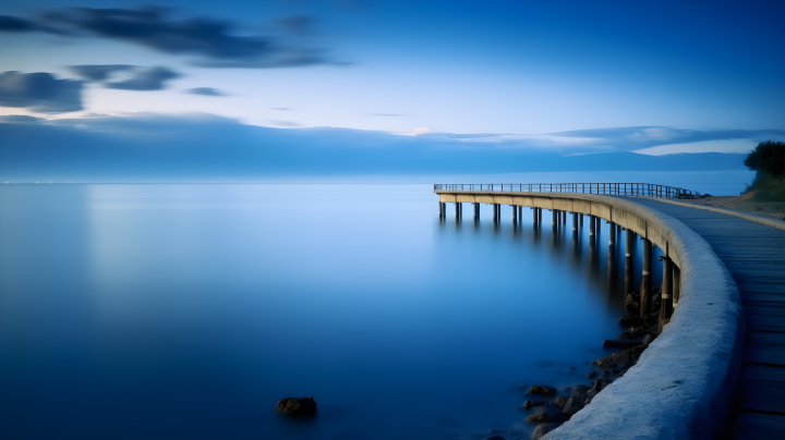 海岸线上的拱形铁道桥摄影版权图片下载