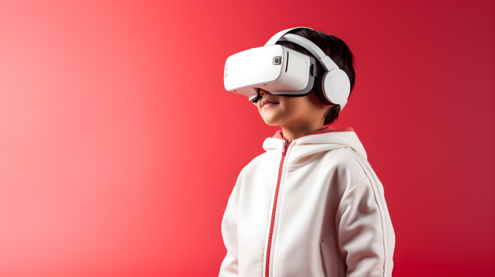 少女戴着VR头盔的摄影版权图片下载