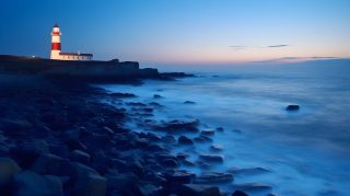 海岸线夜晚灯塔摄影图片