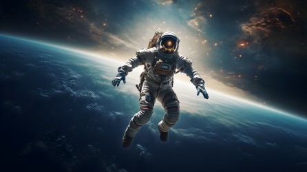 浮游太空人在地球上方的冒险之旅摄影图片