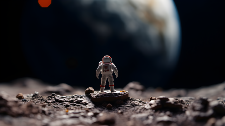 岩石上的玩具宇航员摄影版权图片下载