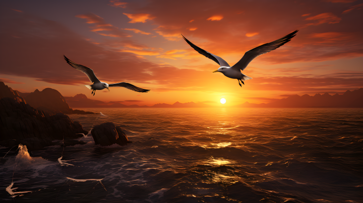 夕阳下的双鸟版权图片下载