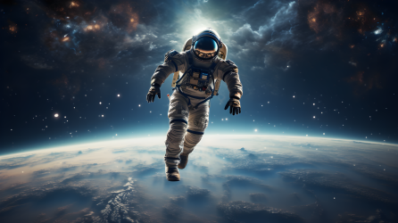 宇航员漂浮在地球上方的摄影图片
